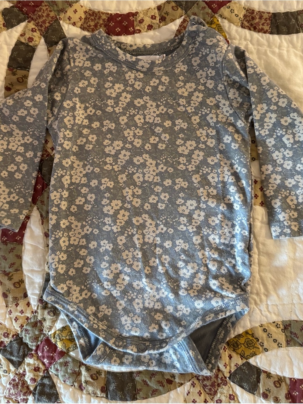 Jamie Kay Dusty Blue Floral Long-Sleeve Baby One-Piece